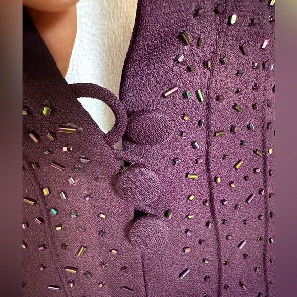 🛍️J. R. Nites by caliendo dark purple jacket with sparkly beaded size Tall 6 - Picture 9 of 10